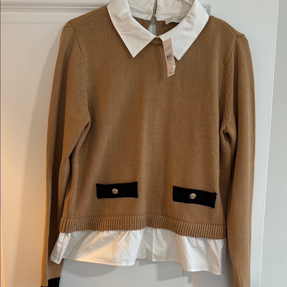Loft Tan Sweater with White Collar
